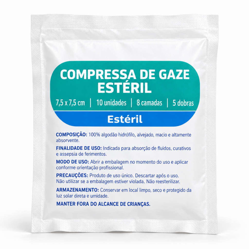 Embalagem de compressa de gaze estéril 7,5 x 7,5 cm pacote com 10 unidades