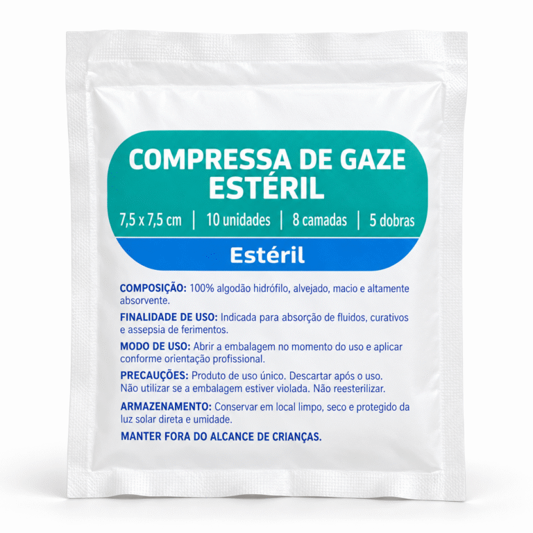 Embalagem de compressa de gaze estéril 7,5 x 7,5 cm pacote com 10 unidades